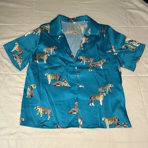 SHEIN | Cobalt Tiger Silk Top | Size: S